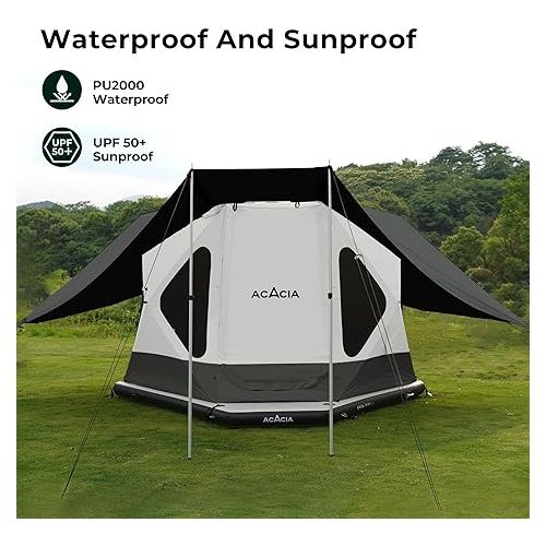  Canopy XL for Space Acacia Camping System, PU2000 Waterproof Camping Tarp for 4 Season Camping, UPF50+ Sunproof Tent Tarp with 4 Telescoping Poles, Carry Bag, Moonstone