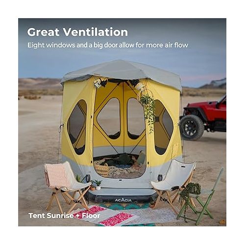  Space Acacia Camping Tent, 2-3 Person Pop Up Tent for Camping with 6'10'' Height, 1 Door, 8 Windows, Waterproof Easy Setup Instant Hub Tent with Removable Rainfly, Footprint for Car Camping, Glamping