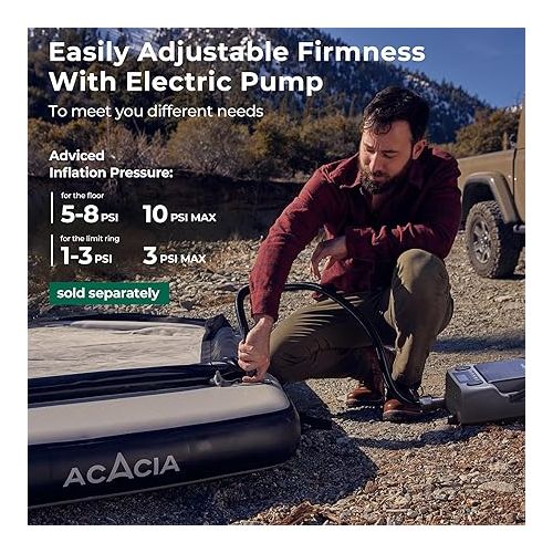  Air Floor 2-3 Person for Space Acacia Camping System, 4-Layer, 6-Inch-Thick Inflatable Floor for Floating Tent, Waterproof Moistureproof Camping Base with Removable Carpet, Repair Patch, Carry Bag