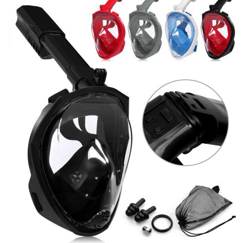  ACALI Faltbare Tauchmaske Vollgesichtsmaske Schnorcheln Maske Set + Tauchflossen und 10L PVC Wasserdicht Dry Bag-180 Grad Sichtfeld f¨¹r Erwachsene, Kinder, Gopro Kamera montieren