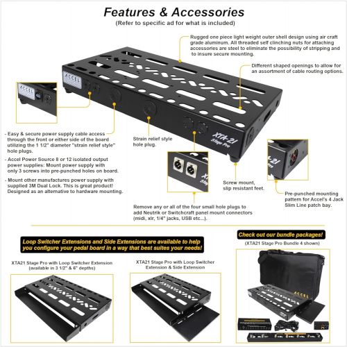  Accel XTA21 Pedal Board, 3 1/2 Deep Switcher Extension & 5 Wide Wha/Volume Extension