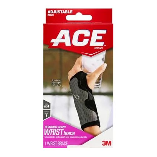  ACE Brand Reversible Wrist Brace, Wrist Support for Sore, Weak and Injured Wrists, Breathable, One Size Fits Most