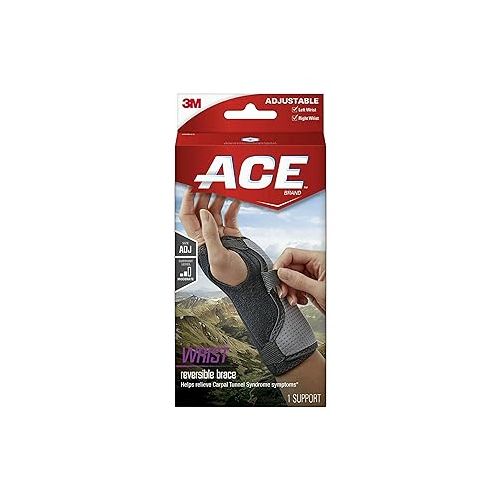  ACE Brand Reversible Wrist Brace, Wrist Support for Sore, Weak and Injured Wrists, Breathable, One Size Fits Most