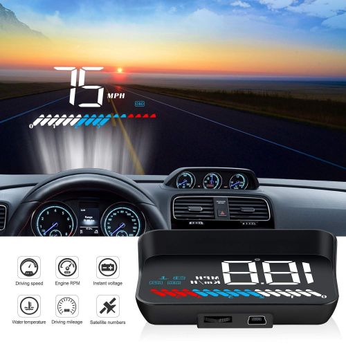  [아마존베스트]ACECAR Head up Display Car Universal Dual System 3.5’’ HUD OBD II/GPS Interface,Vehicle Speed MPH KM/h,Engine RPM,OverSpeed Warning,Mileage Measurement,Water Temperature,Voltage