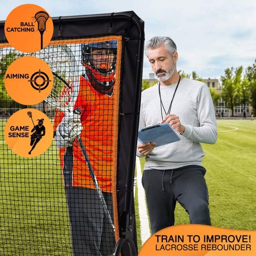  ACELETIQS Lacrosse Rebounder for Backyard 5x7 Feet Baseball Rebounder Practice Net Screen- Pitchback, Throwback, Bounce Back Training Wall Portable [Carry Bag Included]