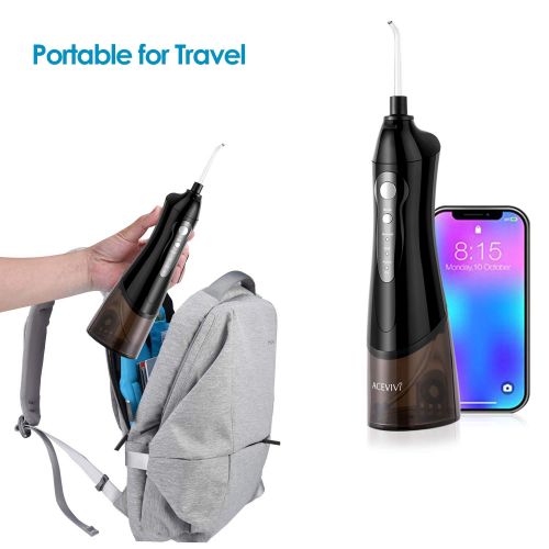  ACEVIVI Water flosser Oral Irrigator for Teeth with 4 Jet tips Cordless Rechargeable Portable Power Dental Flosser 180ml, Black