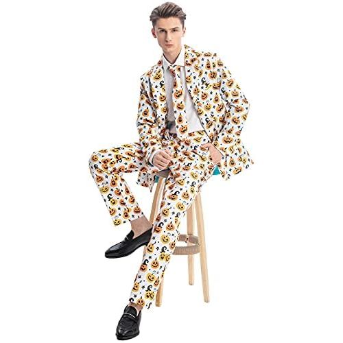  할로윈 용품ACH Halloween Suit for Men Party Costume Adult in Different Prints 3PCS Ugly Funny Men’s Jacket Outfit Cosplay with Tie Pants