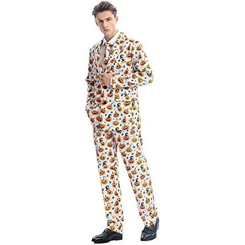  할로윈 용품ACH Halloween Suit for Men Party Costume Adult in Different Prints 3PCS Ugly Funny Men’s Jacket Outfit Cosplay with Tie Pants