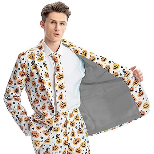  할로윈 용품ACH Halloween Suit for Men Party Costume Adult in Different Prints 3PCS Ugly Funny Men’s Jacket Outfit Cosplay with Tie Pants