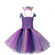 ACOGNA Girls Princess Dress Pageant Elegant Layered Tulle Anna Princess Costume with Unicorn Headband