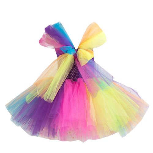  ACOGNA Girls Princess Dress Pageant Rainbow Layered Tulle Costume Outfit Party Dress, 8Y-9Y