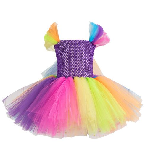  ACOGNA Girls Princess Dress Pageant Rainbow Layered Tulle Costume Outfit Party Dress, 8Y-9Y