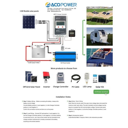  ACOPOWER HY-FL-50W, Thin Lightweight Charger on RV Boat Cabin Tent Caravan w MC4 Connector & ETFE for 12V Battery 50W Flexible Solar Panel