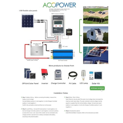  ACOPOWER HY-FL-50W, Thin Lightweight Charger on RV Boat Cabin Tent Caravan w MC4 Connector & ETFE for 12V Battery 50W Flexible Solar Panel