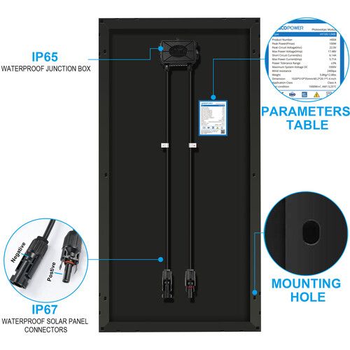  ACOPower 100-Watt Monocrystalline Solar Panel, 12V