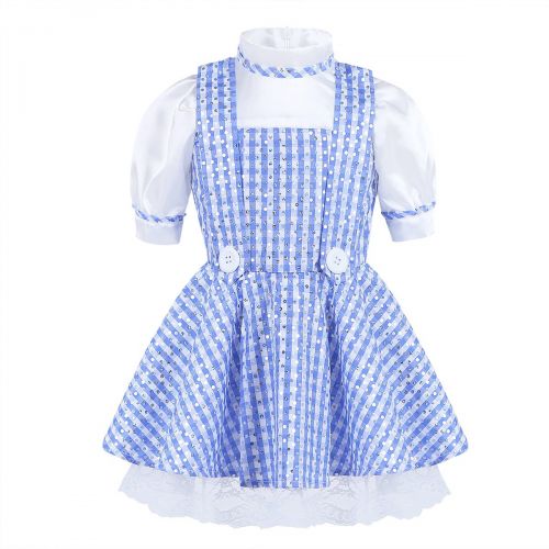  ACSUSS Kids Girls Bubble Sleeves Sequins Plaid Maid Princess Dress Up Halloween Cosplay Costumes