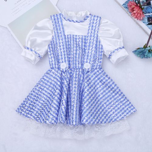  ACSUSS Kids Girls Bubble Sleeves Sequins Plaid Maid Princess Dress Up Halloween Cosplay Costumes
