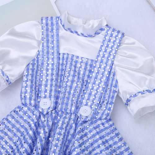  ACSUSS Kids Girls Bubble Sleeves Sequins Plaid Maid Princess Dress Up Halloween Cosplay Costumes