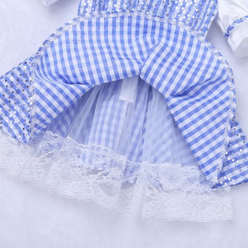  ACSUSS Kids Girls Bubble Sleeves Sequins Plaid Maid Princess Dress Up Halloween Cosplay Costumes