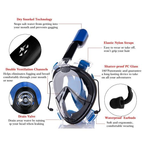  ACTENLY Actenly Snorkel Mask 180° panoramic Fully Ichts Breathe Freely Design Snorkel MaskMore Anti Fog and Anti Leak For Adults and Children