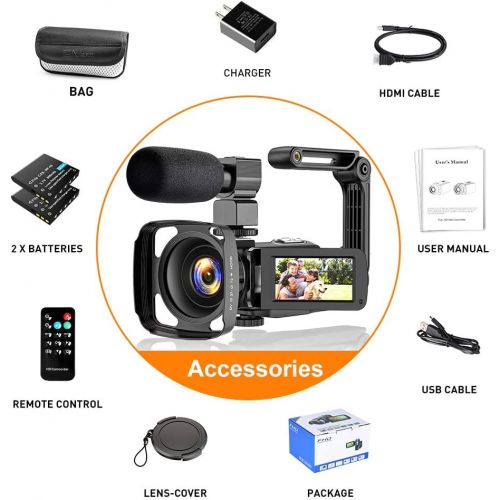  [아마존베스트]ACTITOP Video Camera Camcorder 2.7K, Vlogging Camera for YouTube Ultra HD 24FPS 36 MP IR Night Vision 16X Digital Zoom 3.0 Touch Screen, Video Camera with Microphone Handheld Stabilizer Le