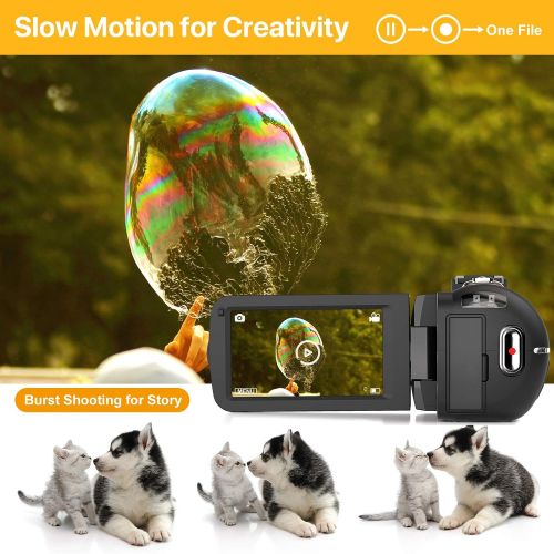  [아마존베스트]ACTITOP Video Camera Camcorder 2.7K, Vlogging Camera for YouTube Ultra HD 24FPS 36 MP IR Night Vision 16X Digital Zoom 3.0 Touch Screen, Video Camera with Microphone Handheld Stabilizer Le