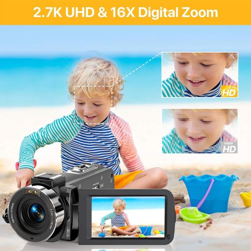  [아마존베스트]ACTITOP Video Camera Camcorder 2.7K, Vlogging Camera for YouTube Ultra HD 24FPS 36 MP IR Night Vision 16X Digital Zoom 3.0 Touch Screen, Video Camera with Microphone Handheld Stabilizer Le