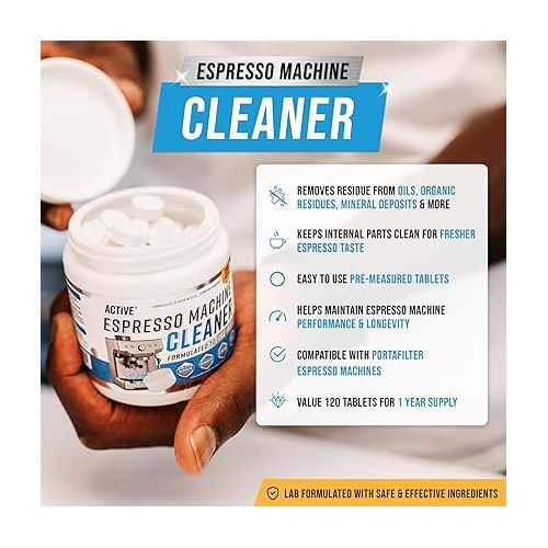  Espresso Machine Cleaning Tablets Descaling - 120 Tabs | Compatible with Breville Barista Express, Gaggia, Delonghi, Jura, Philips | Expresso Maker Backflush Oil Remover Solution Cleaner Clean Tablet