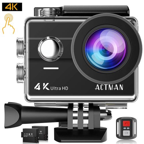  ACTMAN 4K Action Camera 16MP Underwater Waterproof Camera with Wi-Fi Remote Control, Touch Screen Sports Cam, 2 Rechargeable Batteries and Mounting Accessories Kits