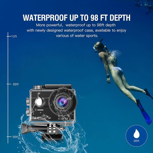  ACTMAN 4K Action Camera 16MP Underwater Waterproof Camera with Wi-Fi Remote Control, Touch Screen Sports Cam, 2 Rechargeable Batteries and Mounting Accessories Kits