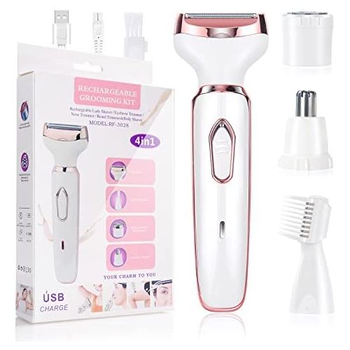  ACWOO Lady Shaver, 4 in 1 Electric Wet and Dry Shaver, Electric Womens Shaver, Painless Intimate Razor for Women, Armpits Intimate Area Bikini Zone, USB Charging