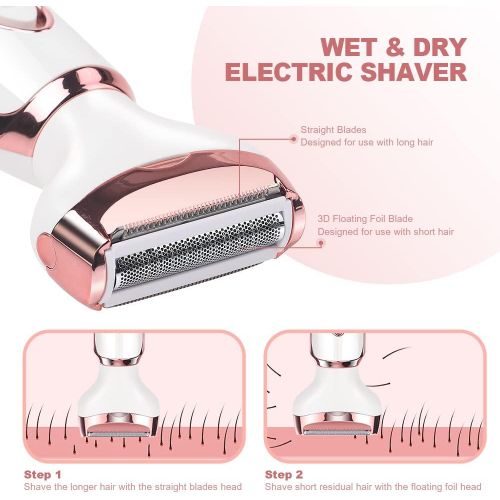  ACWOO Lady Shaver, 4 in 1 Electric Wet and Dry Shaver, Electric Womens Shaver, Painless Intimate Razor for Women, Armpits Intimate Area Bikini Zone, USB Charging