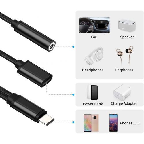  [아마존베스트]AD ADTRIP USB C Audio 3.5 mm USB C Headphone Adapter Type C Audio Adapter Compatible with Mi A2/Mi 9/9SE/8/8 Lite/Mix2/Mix 3, Huawei P20/P20 Pro/Mate 20 Pro, Sony Xperia XZ2 Audio and Chargi