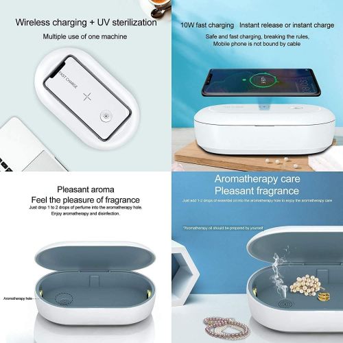  AD ALICE DREAMS Portable Cell Phone UV Light Sanitizer Box, Wireless Charger with USB Charging, UV Sterilizer Box with Aroma Diffuser, for Jewelry, Watches, Glasses