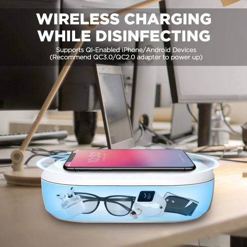  AD ALICE DREAMS Portable Cell Phone UV Light Sanitizer Box, Wireless Charger with USB Charging, UV Sterilizer Box with Aroma Diffuser, for Jewelry, Watches, Glasses