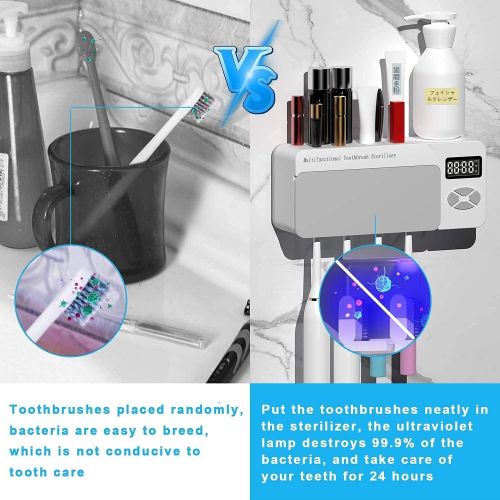  AD ALICE DREAMS UV Toothbrush Sanitizer, Multifunctional Bathroom Wall Mounted Toothbrush Holder with Bluetooth Music Player, 4000mAh USB Charging, Shower Clock Timer, Electric Toothbrushes Organi