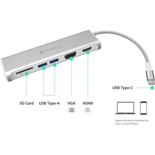  A ADAM ELEMENTS Type C USB Adapter Hub Connector with HDMI, Power Charging, SD Card Reader, 2X USB 3.1 Type A Ports - Compatible for Mac, Windows, Chromebook (Gold)