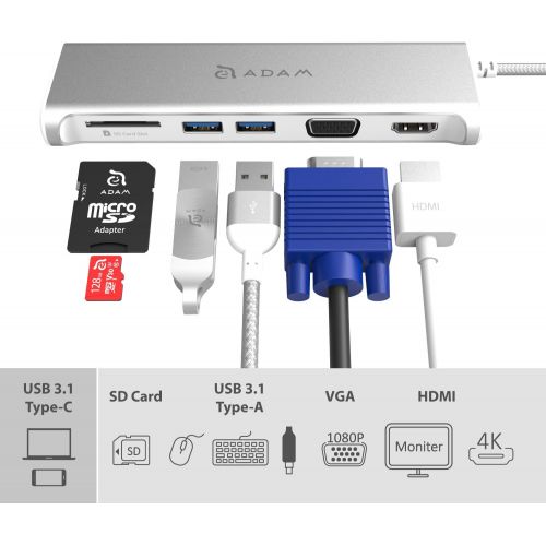  A ADAM ELEMENTS Type C USB Adapter Hub Connector with HDMI, Power Charging, SD Card Reader, 2X USB 3.1 Type A Ports - Compatible for Mac, Windows, Chromebook (Gold)