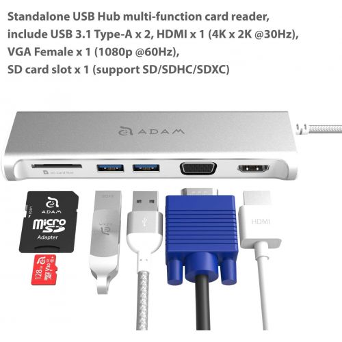  A ADAM ELEMENTS Type C USB Adapter Hub Connector with HDMI, Power Charging, SD Card Reader, 2X USB 3.1 Type A Ports - Compatible for Mac, Windows, Chromebook (Gold)