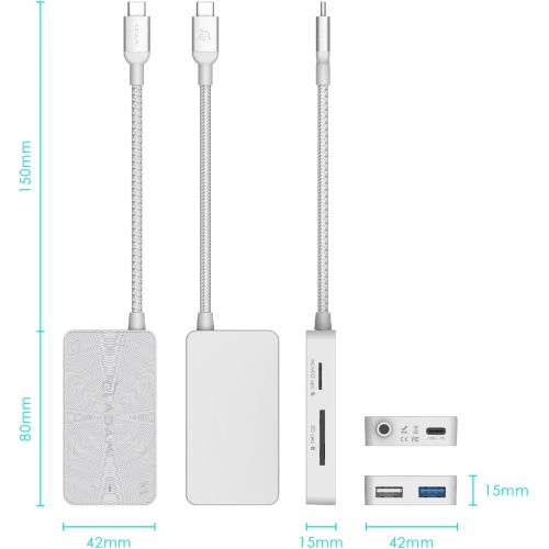  A ADAM ELEMENTS USB C Hub, Adam Elements 5 in 1 Aluminum Multi Port Adapter Type C Combo, Pass Through Charging Adapter, 2 USB 3.0 Ports, SDMicro Card Reader Compatible for Mac, Windows, Chromebo