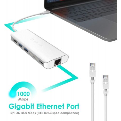  USB Type C Hub Ethernet and HDMI Adapter, with SD Card Reader, Power Charging, 2 Type A Port Compatible for Mac and Windows - Multi Use Docking Station Dongle by Adam Elements - Ro