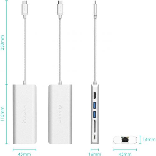  USB Type C Hub Ethernet and HDMI Adapter, with SD Card Reader, Power Charging, 2 Type A Port Compatible for Mac and Windows - Multi Use Docking Station Dongle by Adam Elements - Ro