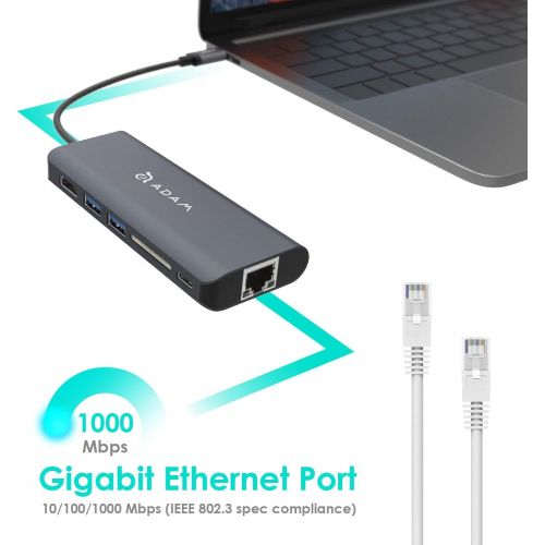  USB Type C Hub Ethernet and HDMI Adapter, with SD Card Reader, Power Charging, 2 Type A Port Compatible for Mac and Windows - Multi Use Docking Station Dongle by Adam Elements - Ro