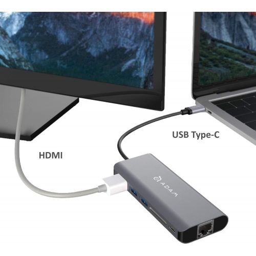  USB Type C Hub Ethernet and HDMI Adapter, with SD Card Reader, Power Charging, 2 Type A Port Compatible for Mac and Windows - Multi Use Docking Station Dongle by Adam Elements - Ro