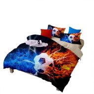 ADASMILE 3Pcs Sports Style Black and White Football Bedding(No Comforter and Sheet) Set Full/Queen for Kids Teen Boys Men,3D Passion Soccer Ball Duvet Cover with 2 Pillowcases (Full/Queen,9