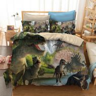 ADASMILE A & S Dinosaur Childrens Bedding Set Jurassic Age T-Rex Raptors Duvet Cover and Pillowcase Set Kids Boys Bedroom Decoration Bed Set,Microfiber Fabric,No Comforter (Dinosau