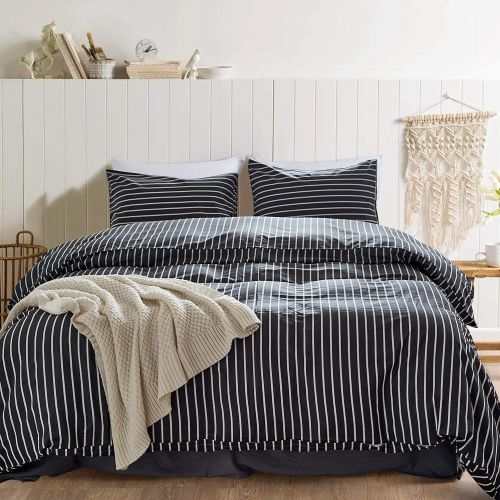  ADASMILE A & S Grey Ticking Duvet Cover Sets Twin for Boys Girls Stripes Vertical Bedding Sets Child Kids Room Decoration 100 Cotton 2 Pieces - 1 Duvet Cover with Zipper Closure 1 Envelope Pillow