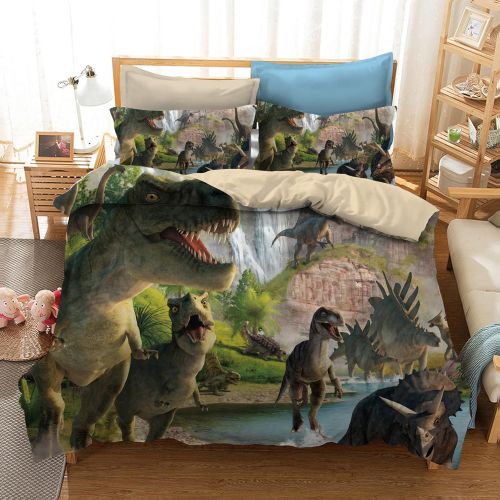  [아마존베스트]ADASMILE A & S Dinosaur Bedding Set Jurassic Age T-Rex Raptors Duvet Cover and Pillowcase Set Kids Boys Bedroom Decoration Bed Set Microfiber Fabric No Comforter-Twin 2pcs