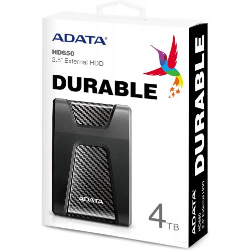  ADATA HD650 4TB USB 3.1 Shock-Resistant External Hard Drive, Black (AHD650-4TU31-CBK)