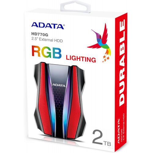 ADATA Durable Series HD770G RGB 2TB Red External USB 3.1 Portable Hard Drive Compatible with Xbox and PS4 (AHD770G-2TU32G1-CRD)